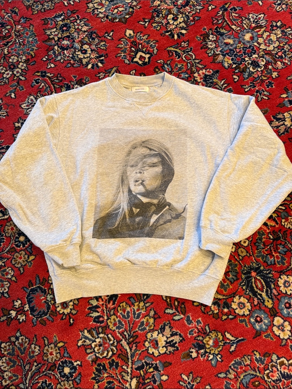 Anine Bing Light Gray Portrait Crewneck Sweatshirt